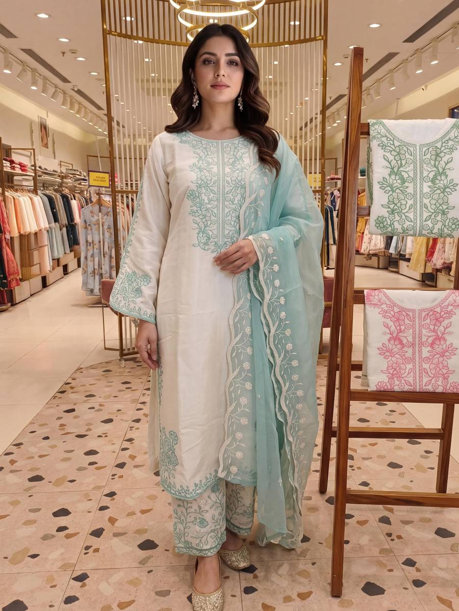 DESIGNER ROMAN GLASS EMBROIDERY THREAD WORK TOP PALAZZO WITH DUPATTA FESTIVE WEAR WHOLESALE PRICE ETHNIC GARMENT (10)