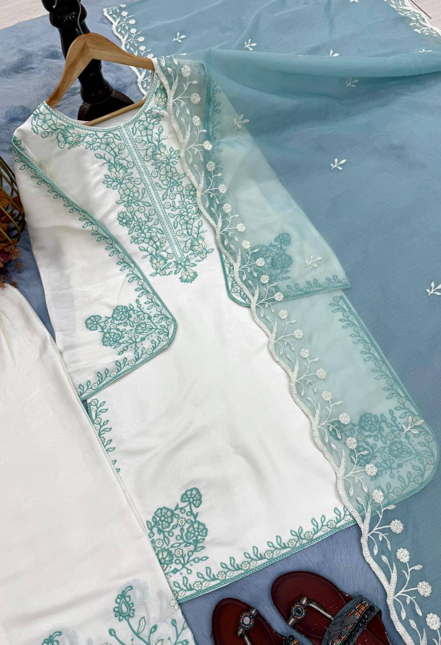 DESIGNER ROMAN GLASS EMBROIDERY THREAD WORK TOP PALAZZO WITH DUPATTA FESTIVE WEAR WHOLESALE PRICE ETHNIC GARMENT (17)