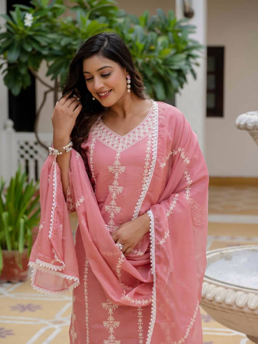 DESIGNER ROMAN SILK EMBROIDERY WORK TOP BOTTOM WITH DUPATTA FESTIVE WEAR WHOLESALE PRICE ETHNIC GARMENT (3)