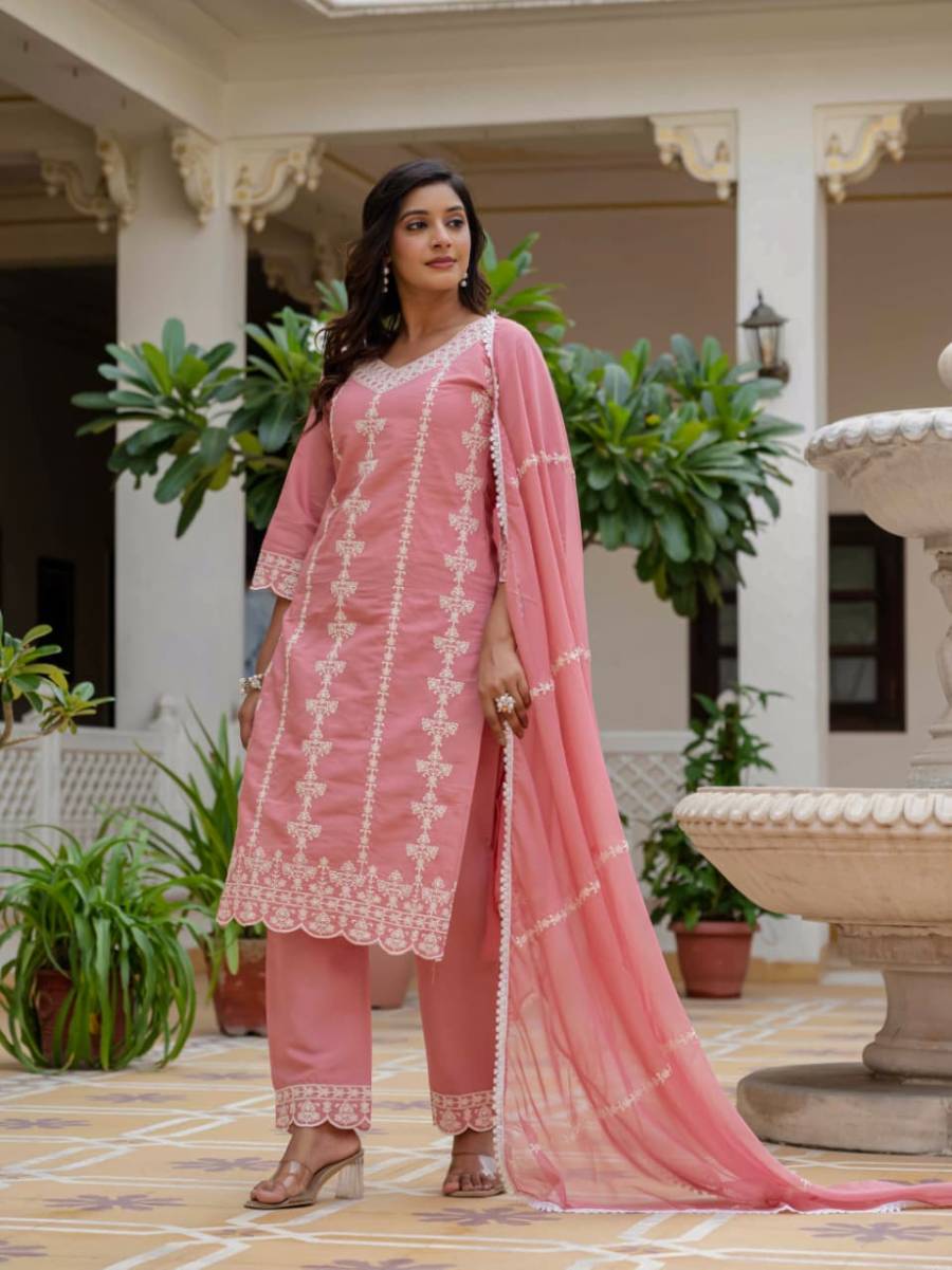 DESIGNER ROMAN SILK EMBROIDERY WORK TOP BOTTOM WITH DUPATTA FESTIVE WEAR WHOLESALE PRICE ETHNIC GARMENT (4)