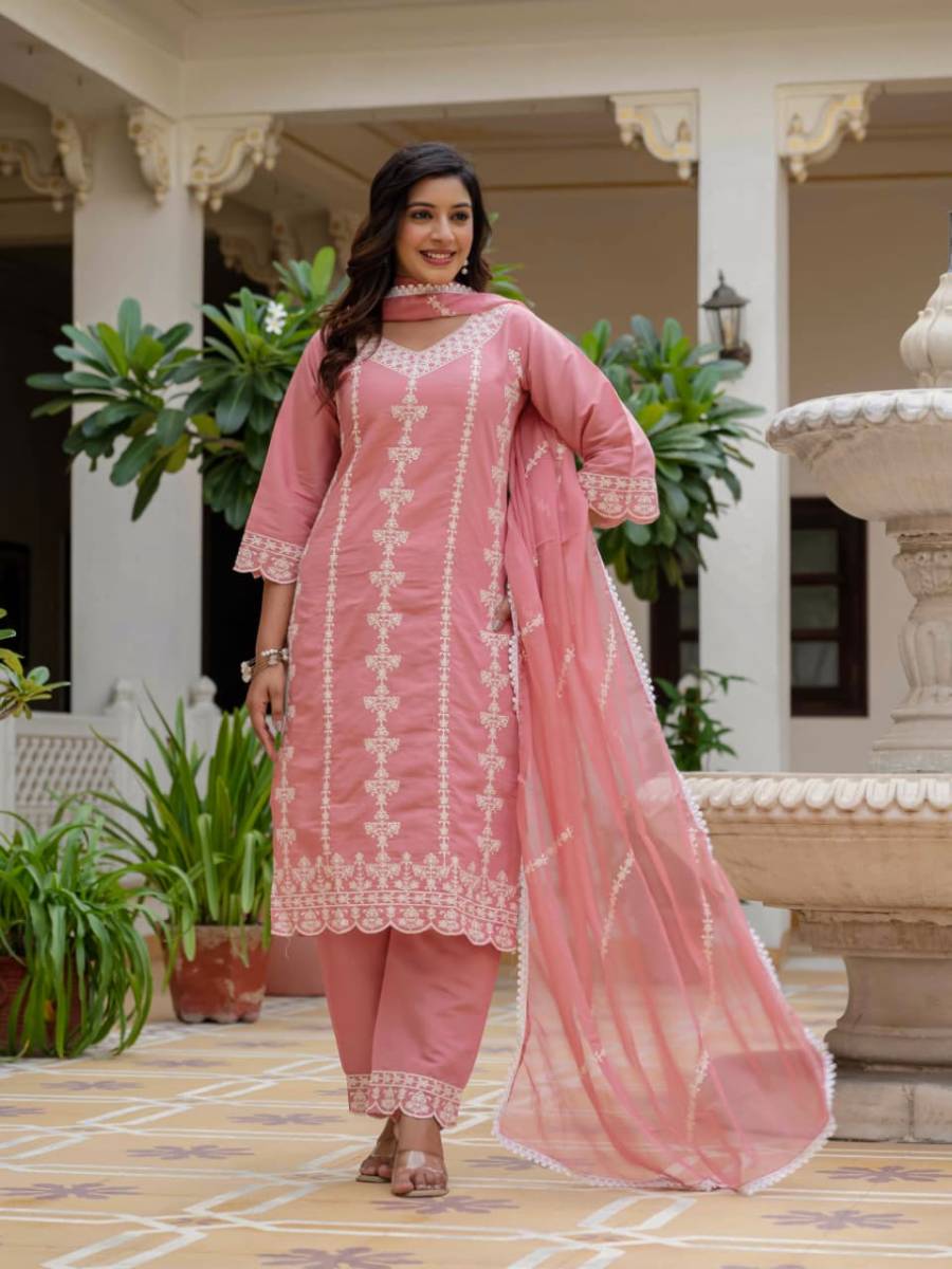 DESIGNER ROMAN SILK EMBROIDERY WORK TOP BOTTOM WITH DUPATTA FESTIVE WEAR WHOLESALE PRICE ETHNIC GARMENT (5)