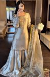 DESIGNER SATIN SILK THREAD WITH SEQUENCE WORK TOP PALAZZO WITH DUPATTA CREAM