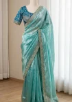 DESIGNER SPACE SILK EMBROIDERY THREAD WORK BORDER SAREE WITH STITCHED BLOUSE WEDDING WEAR WHOLESALE PRICE ETHNIC GARMENT (17)