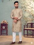 DESIGNER STAR COTTON EMBROIDERY WORK KURTA PAYJAMA CREAM