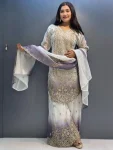 DESIGNER STAR GEORGETTE DUAL TONE PEDING WITH HEAVY EMBROIDERY SEQUENCE WORK TOP PALAZZO WITH DUPATTA WHITE AND LAVENDER