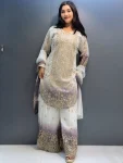 DESIGNER STAR GEORGETTE DUAL TONE PEDING WITH HEAVY EMBROIDERY SEQUENCE WORK TOP PALAZZO WITH DUPATTA FESTIVE WEAR WHOLESALE PRICE ETHNIC GARMENT (2)