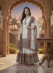 DESIGNER STAR GEORGTTE EMBROIDERY 5 MM SEQUENCE WORK TOP PALAZZO WITH DUPATTA OFF WHITE AND WINE