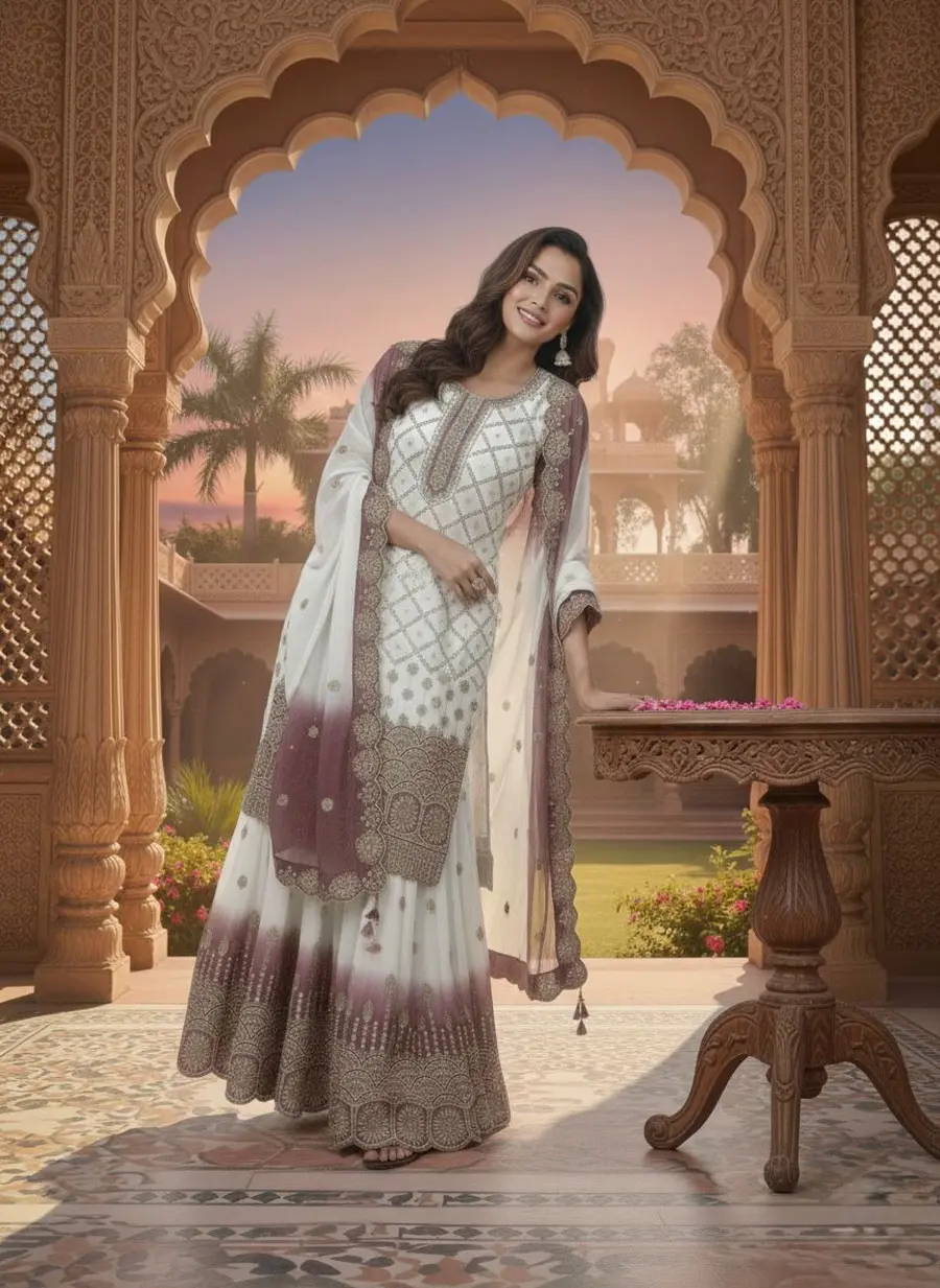 DESIGNER STAR GEORGTTE EMBROIDERY 5 MM SEQUENCE WORK TOP PALAZZO WITH DUPATTA FESTIVE WEAR WHOLESALE PRICE ETHNIC GARMENT (18)