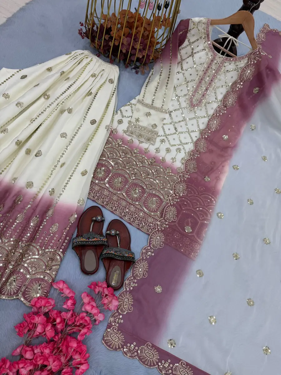 DESIGNER STAR GEORGTTE EMBROIDERY 5 MM SEQUENCE WORK TOP PALAZZO WITH DUPATTA FESTIVE WEAR WHOLESALE PRICE ETHNIC GARMENT (31)