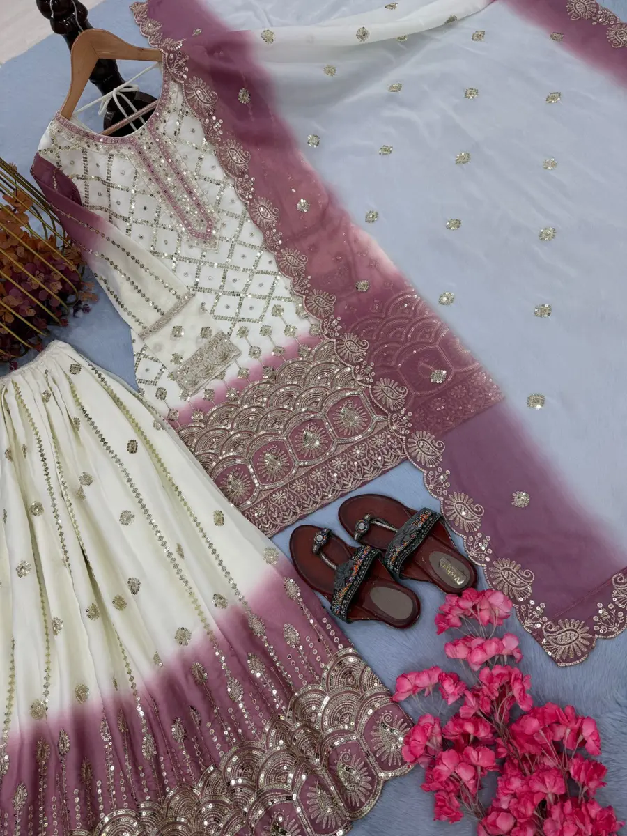 DESIGNER STAR GEORGTTE EMBROIDERY 5 MM SEQUENCE WORK TOP PALAZZO WITH DUPATTA FESTIVE WEAR WHOLESALE PRICE ETHNIC GARMENT (32)