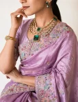 DESIGNER TISSUE SILK EMBROIDERY WITH CUTWORK SAREE WITH UNSTITCHED BLOUSE WEDDING WEAR WHOLESALE PRICE ETHNIC GARMENT (16)