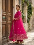DESIGNER VICHITRA SILK EMBROIDERY 5 MM SEQUENCE WORK GOWN BOTTOM WITH DUPATTA WEDDING WEAR WHOLESALE PRICE ETHNIC GARMENT (7)