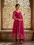 DESIGNER VICHITRA SILK EMBROIDERY 5 MM SEQUENCE WORK GOWN BOTTOM WITH DUPATTA WEDDING WEAR WHOLESALE PRICE ETHNIC GARMENT (7)