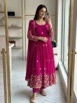 DESIGNER VICHITRA SILK EMBROIDERY 5 MM SEQUENCE WORK GOWN BOTTOM WITH DUPATTA WEDDING WEAR WHOLESALE PRICE ETHNIC GARMENT (7)