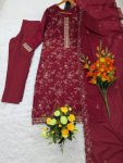 DESIGNER VICHITRA SILK SEQUENCE EMBROIDERY WORK TOP BOTTOM WITH DUPATTA FESTIVE WEAR WHOLESALE PRICE ETHNIC GARMENT (4)