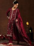 DESIGNER VICHITRA SILK SEQUENCE EMBROIDERY WORK TOP BOTTOM WITH DUPATTA FESTIVE WEAR WHOLESALE PRICE ETHNIC GARMENT (4)