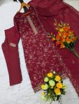 DESIGNER VICHITRA SILK SEQUENCE EMBROIDERY WORK TOP BOTTOM WITH DUPATTA FESTIVE WEAR WHOLESALE PRICE ETHNIC GARMENT (4)