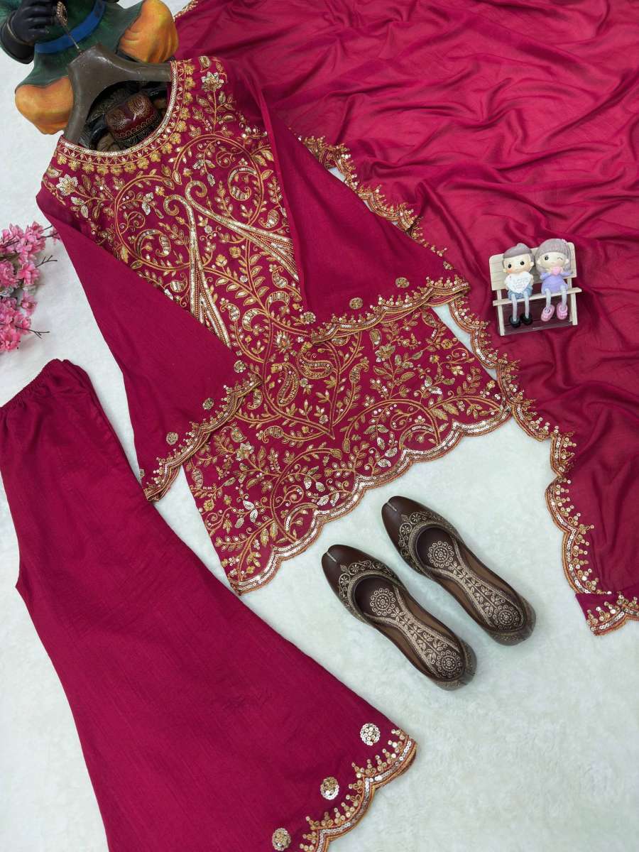 DESIGNER VICHITRA SILK SEQUENCE & ZARI & THREAD EMBROIDERY WORK TOP PALAZZO WITH DUPATTA FESTIVE WEAR WHOLESALE PRICE ETHNIC GARMENT (1)