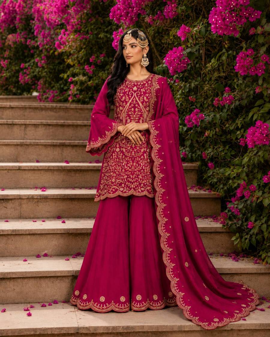 DESIGNER VICHITRA SILK SEQUENCE & ZARI & THREAD EMBROIDERY WORK TOP PALAZZO WITH DUPATTA FESTIVE WEAR WHOLESALE PRICE ETHNIC GARMENT (3)