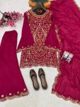 DESIGNER VICHITRA SILK SEQUENCE & ZARI & THREAD EMBROIDERY WORK TOP PALAZZO WITH DUPATTA FESTIVE WEAR WHOLESALE PRICE ETHNIC GARMENT (3)