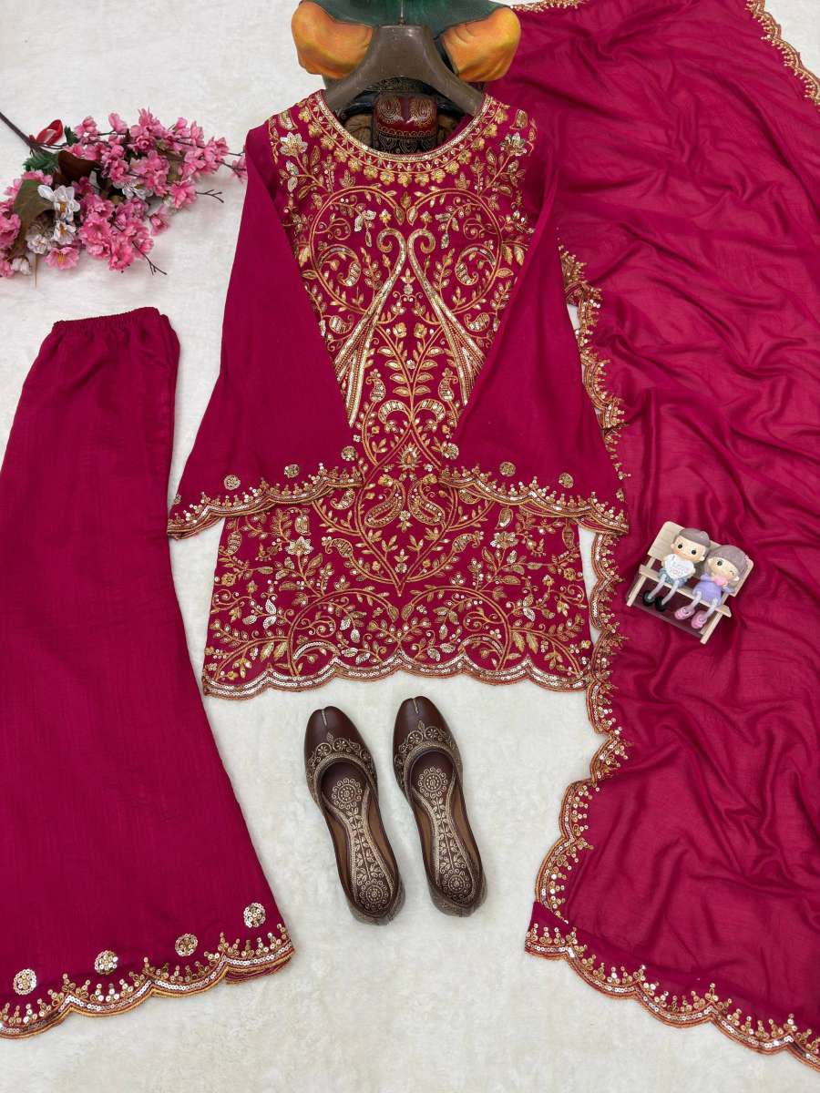 DESIGNER VICHITRA SILK SEQUENCE & ZARI & THREAD EMBROIDERY WORK TOP PALAZZO WITH DUPATTA FESTIVE WEAR WHOLESALE PRICE ETHNIC GARMENT (8)