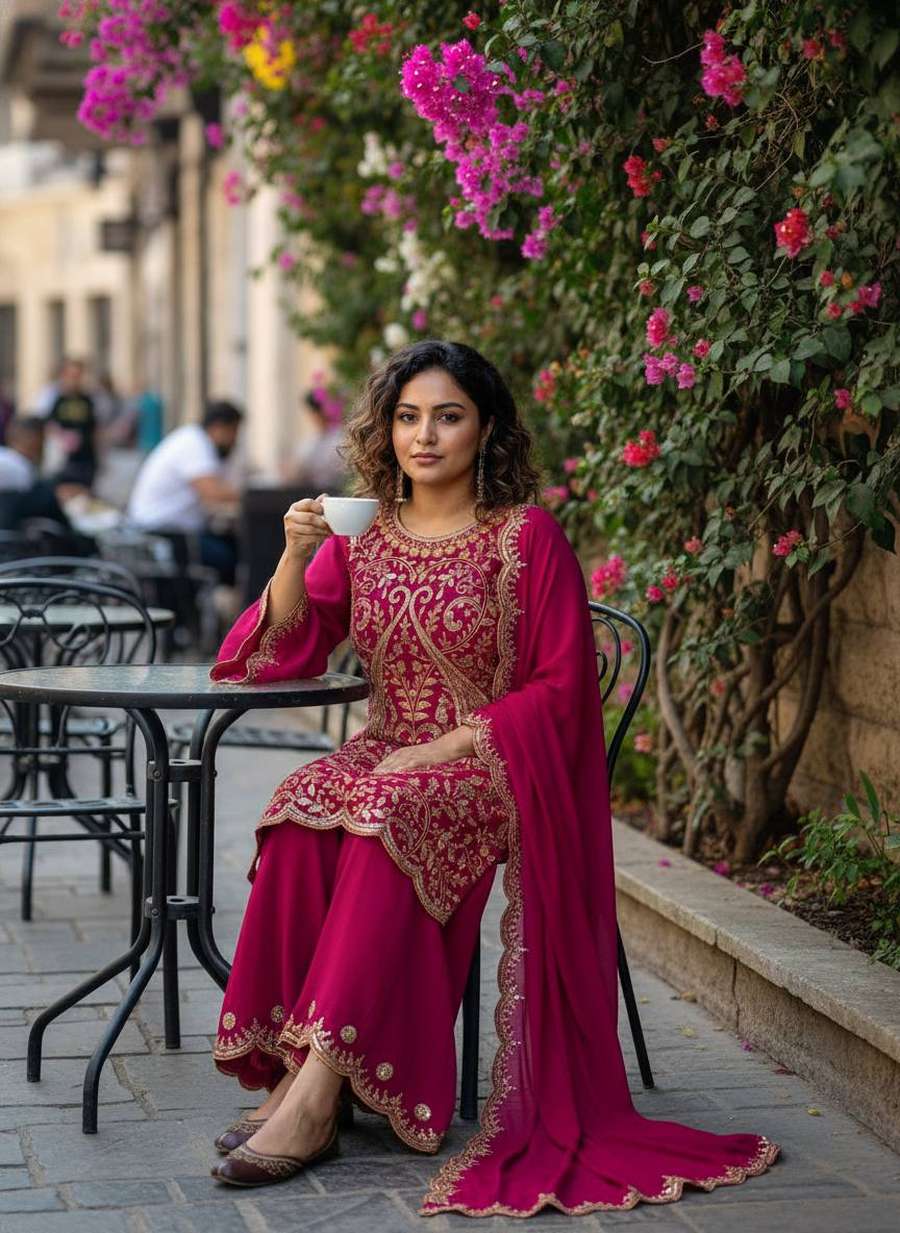 DESIGNER VICHITRA SILK SEQUENCE & ZARI & THREAD EMBROIDERY WORK TOP PALAZZO WITH DUPATTA FESTIVE WEAR WHOLESALE PRICE ETHNIC GARMENT (9)