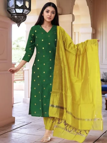 FANCY ART SILK WEAVING WORK TOP BOTTOM WITH DUPATTA GREEN