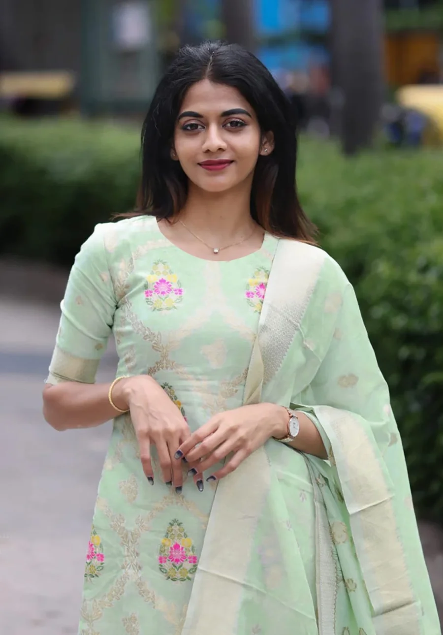 FANCY ART SILK WEAVING WORK TOP BOTTOM WITH DUPATTA OFFICE WEAR WHOLESALE PRICE ETHNIC GARMENT (1)