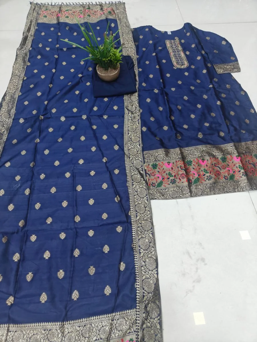 FANCY ART SILK WOVEN WORK TOP BOTTOM WITH DUPATTA FESTIVE WEAR WHOLESALE PRICE ETHNIC GARMENT (4)