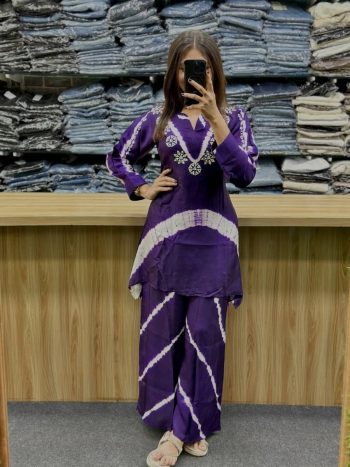FANCY BURBERRY SILK HANDWORK CO-ORD SET PURPLE