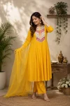 FANCY CHANDERI SEQUENCE CODING EMBROIDERY WORK TOP BOTTOM WITH DUPATTA FESTIVE WEAR WHOLESALE PRICE ETHNIC GARMENT (4)