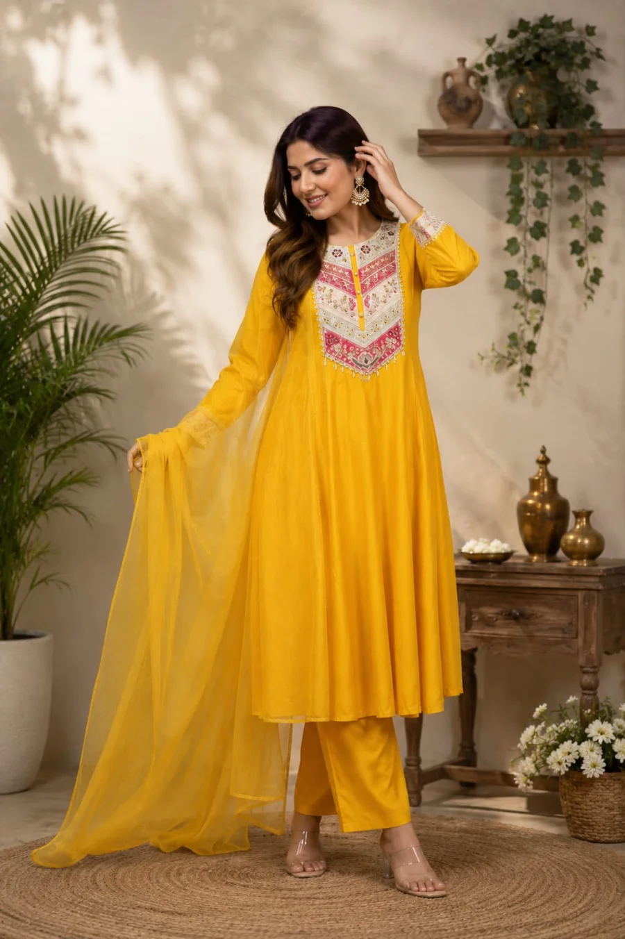 FANCY CHANDERI SEQUENCE CODING EMBROIDERY WORK TOP BOTTOM WITH DUPATTA FESTIVE WEAR WHOLESALE PRICE ETHNIC GARMENT (2)