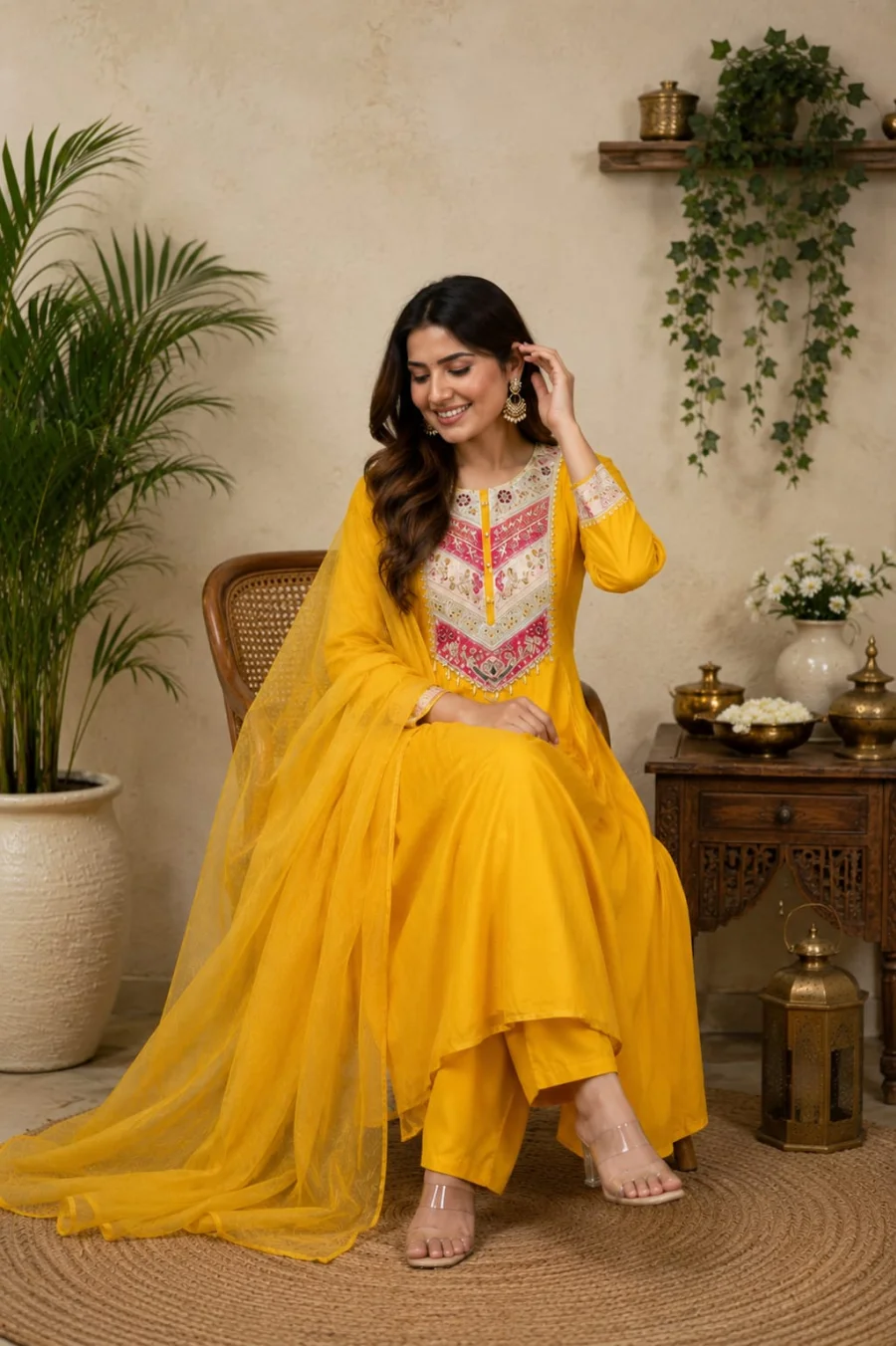 FANCY CHANDERI SEQUENCE CODING EMBROIDERY WORK TOP BOTTOM WITH DUPATTA FESTIVE WEAR WHOLESALE PRICE ETHNIC GARMENT (3)
