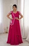 FANCY CHINON PLAIN LEHENGA WITH EMBROIDERY SEQUENCE WORK BLOUSE WITH JACKET PARTY WEAR WHOLESALE PRICE ETHNIC GARMENT (4)