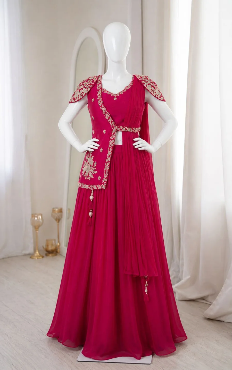 FANCY CHINON PLAIN LEHENGA WITH EMBROIDERY SEQUENCE WORK BLOUSE WITH JACKET PARTY WEAR WHOLESALE PRICE ETHNIC GARMENT (3)