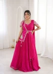 FANCY CHINON PLAIN LEHENGA WITH EMBROIDERY SEQUENCE WORK BLOUSE WITH JACKET PARTY WEAR WHOLESALE PRICE ETHNIC GARMENT (4)