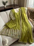 FANCY CHINON SILK EMBROIDERY CODING DORI AND SEQUENCE WORK GOWN BOTTOM WITH DUPATTA FESTIVE WEAR WHOLESALE PRICE ETHNIC GARMENT (2)