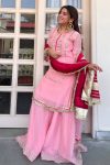 FANCY CHINON SILK SEQUENCE AND MULTI ZARI THREAD EMBROIDERY WORK TOP PALAZZO WITH DUPATTA FESTIVE WEAR WHOLESALE PRICE ETHNIC GARMENT (8)