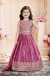 FANCY CHINON SILK SEQUENCE EMBROIDERY WORK KID'S LEHENGA CHOLI WITH DUPATTA BABY PINK