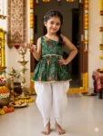 FANCY COTTON BLEND DIGITAL PRINT WORK KID'S TOP PENT SET GREEN