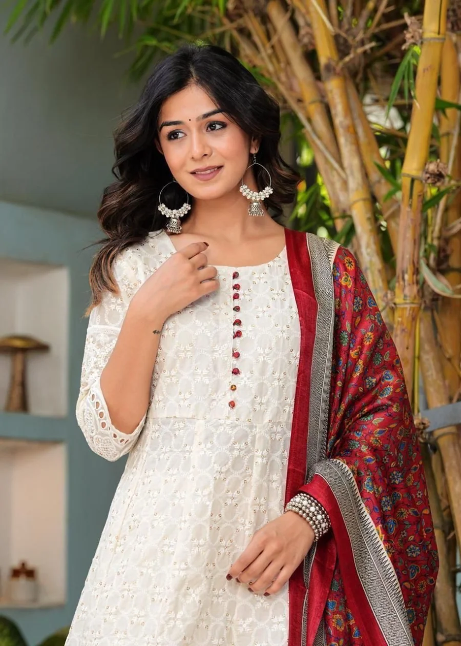 FANCY COTTON CHIKANKARI WORK TOP BOTTOM WITH DUPATTA FESTIVE WEAR WHOLESALE PRICE ETHNIC GARMENT (16)
