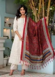 FANCY COTTON CHIKANKARI WORK TOP BOTTOM WITH DUPATTA AND OFF WHITE MAROON