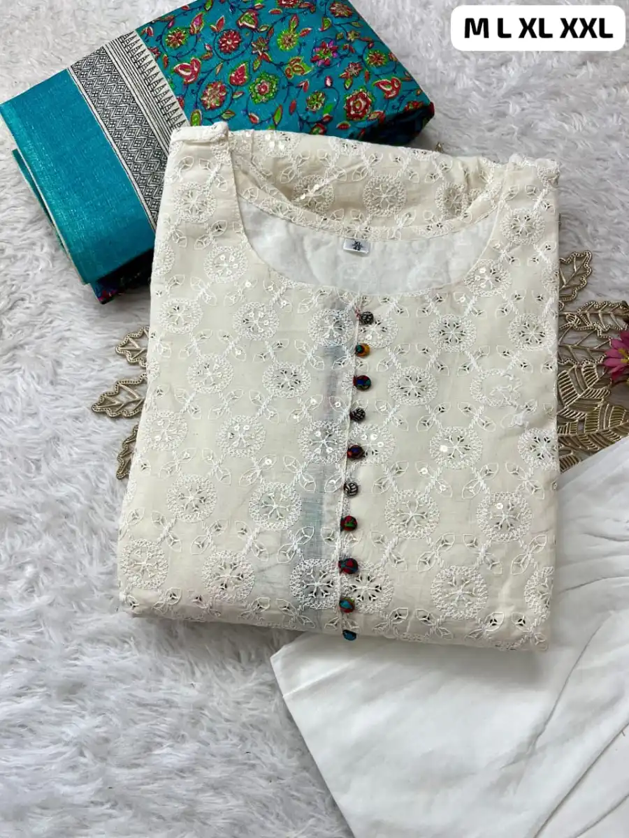 FANCY COTTON CHIKANKARI WORK TOP BOTTOM WITH DUPATTA FESTIVE WEAR WHOLESALE PRICE ETHNIC GARMENT (6)