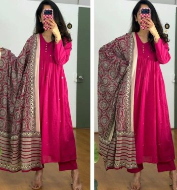 FANCY COTTON EMBROIDERY WORK  TOP BOTTOM WITH DUPATTA PINK
