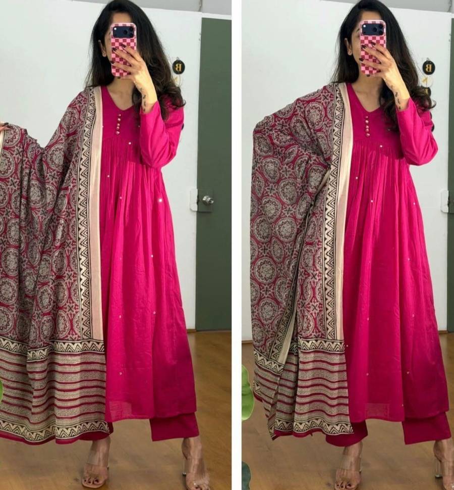 FANCY COTTON EMBROIDERY WORK TOP BOTTOM WITH DUPATTA FESTIVE WEAR WHOLESALE PRICE ETHNIC GARMENT (10)