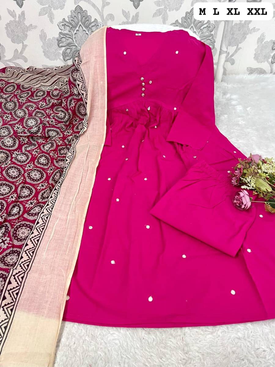 FANCY COTTON EMBROIDERY WORK TOP BOTTOM WITH DUPATTA FESTIVE WEAR WHOLESALE PRICE ETHNIC GARMENT (7)