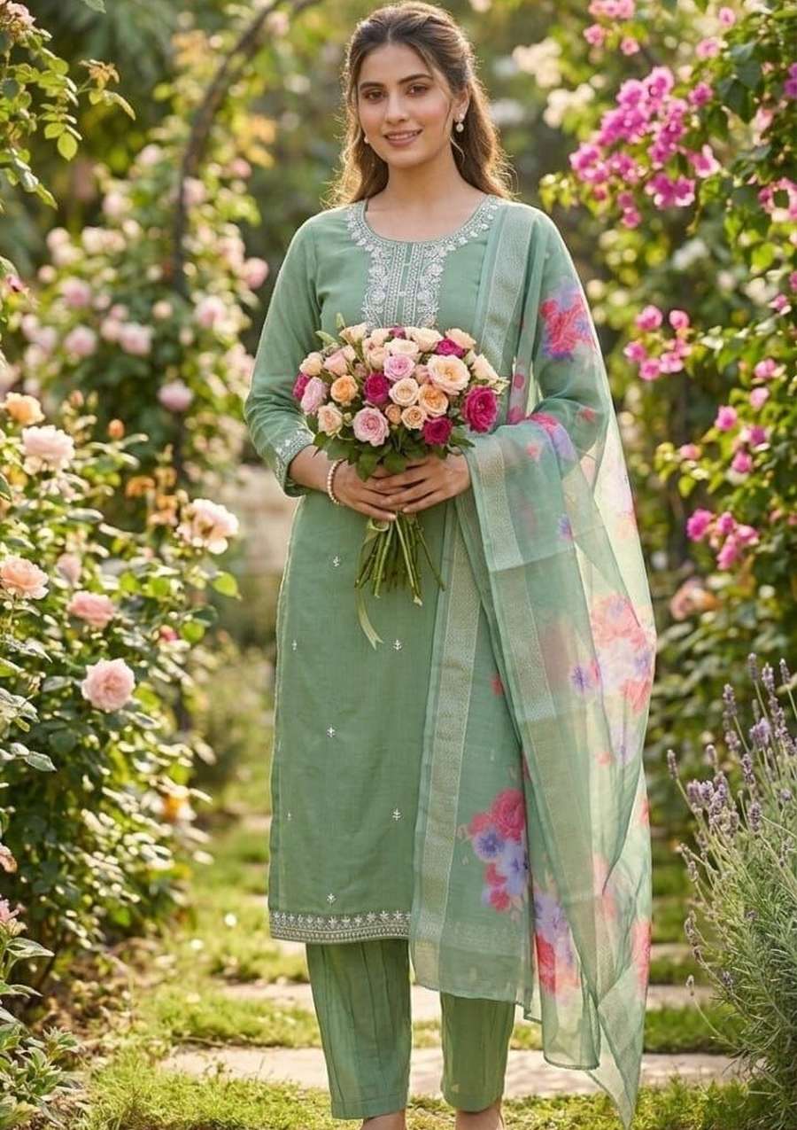 FANCY COTTON EMBROIDERY WORK TOP BOTTOM WITH DUPATTA FESTIVE WEAR WHOLESALE PRICE ETHNIC GARMENT (8)