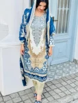 FANCY COTTON PRINT WITH EMBROIDERY SEQUENCE WORK TOP BOTTOM WITH DUPATTA BLUE