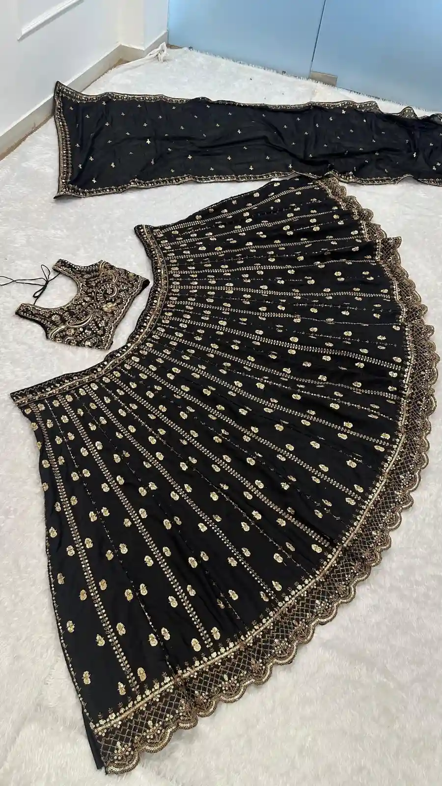 FANCY CREPE SILK SEQUENCE , DORI & ZARI WORK LEHENGA CHOLI WITH DUPATTA WEDDING WEAR WHOLESALE PRICE ETHNIC GARMENT (9)