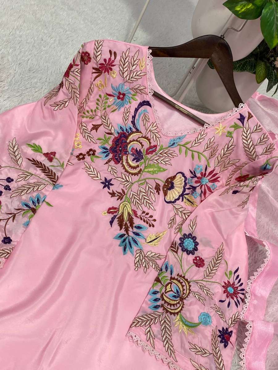 FANCY CREPE SILK SEQUENCE EMBROIDERY WITH BORDER LACE WORK TOP PATIYALA WITH DUPATTA FESTIVE WEAR WHOLESALE PRICE ETHNIC GARMENT (1)